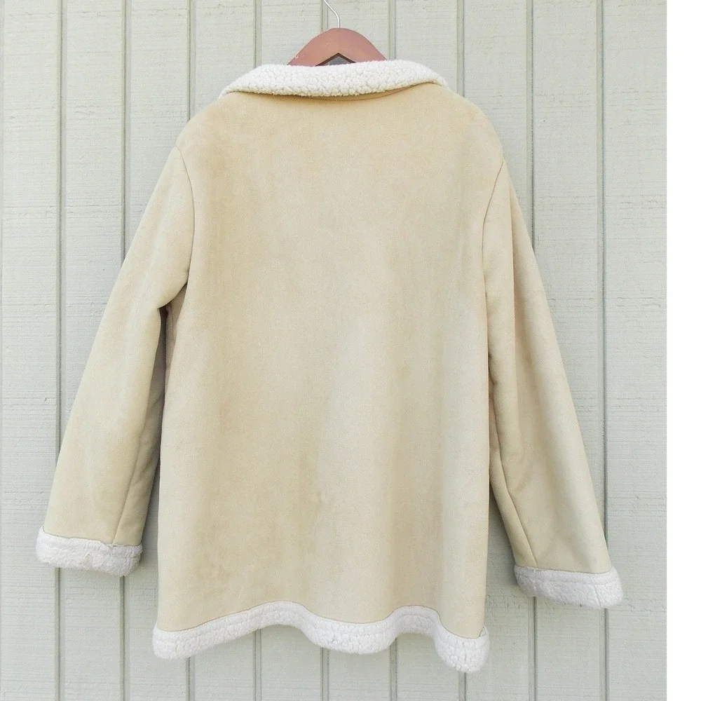 Unbranded Shearling Coat Faux Suede Sherpa Lined Jacket Womens Large Tan Beige